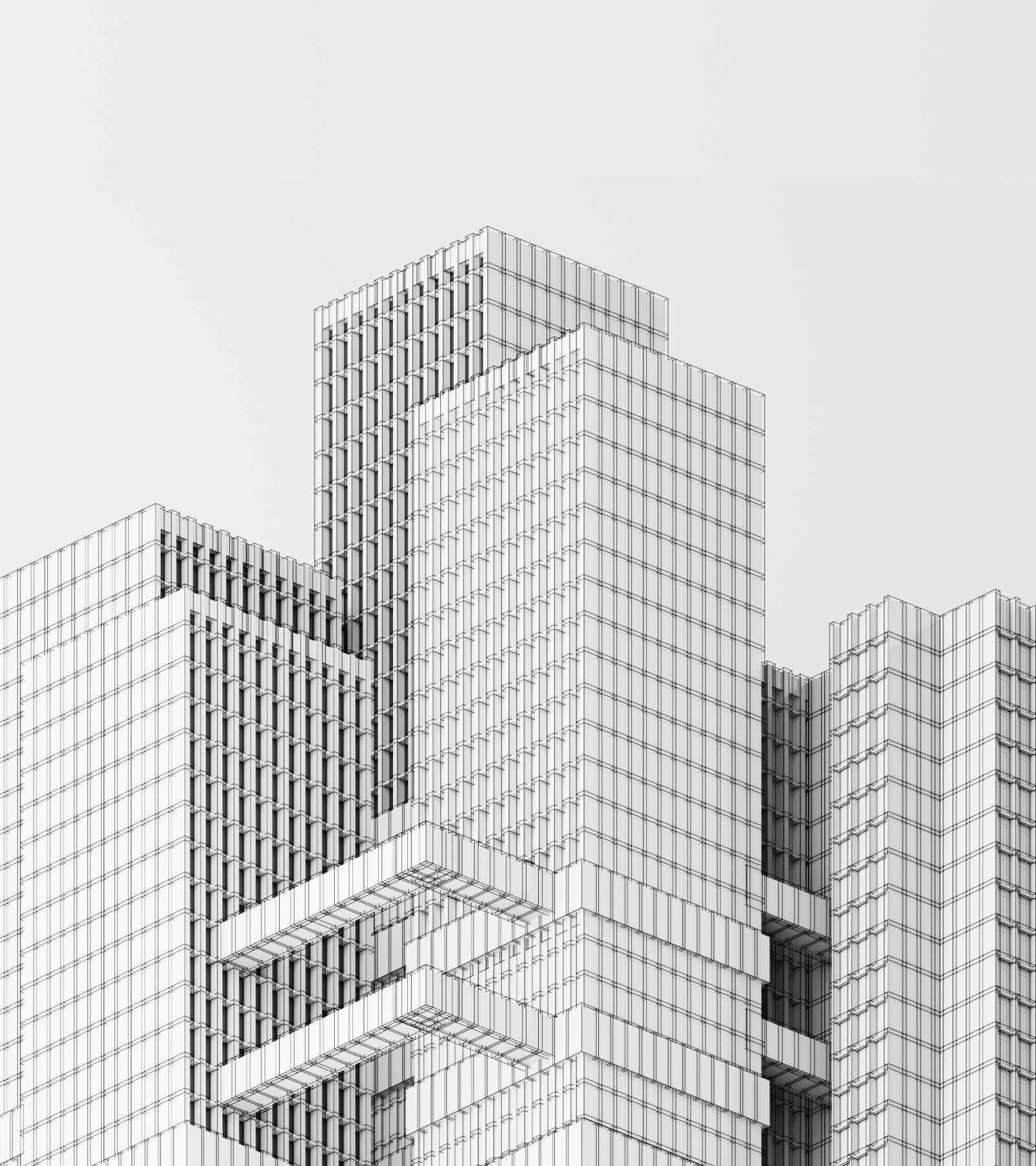 现代高层建筑线稿示意图